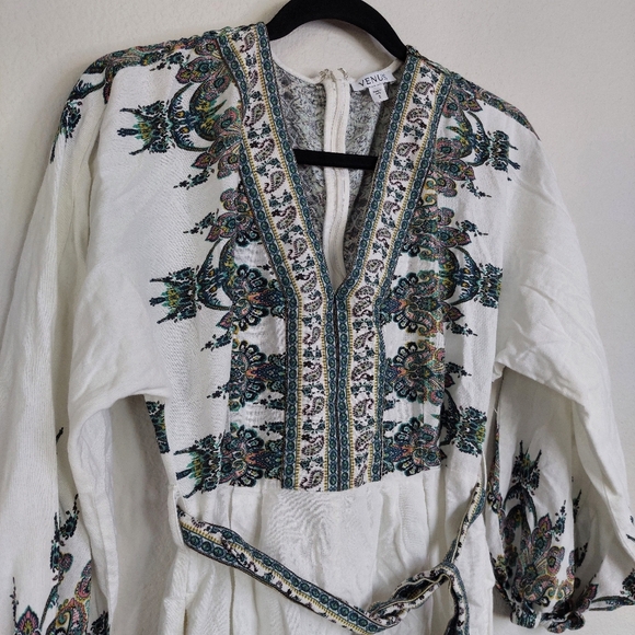 Venus Linen Blend Tie-Waist Romper Size 2 - Picture 4 of 11